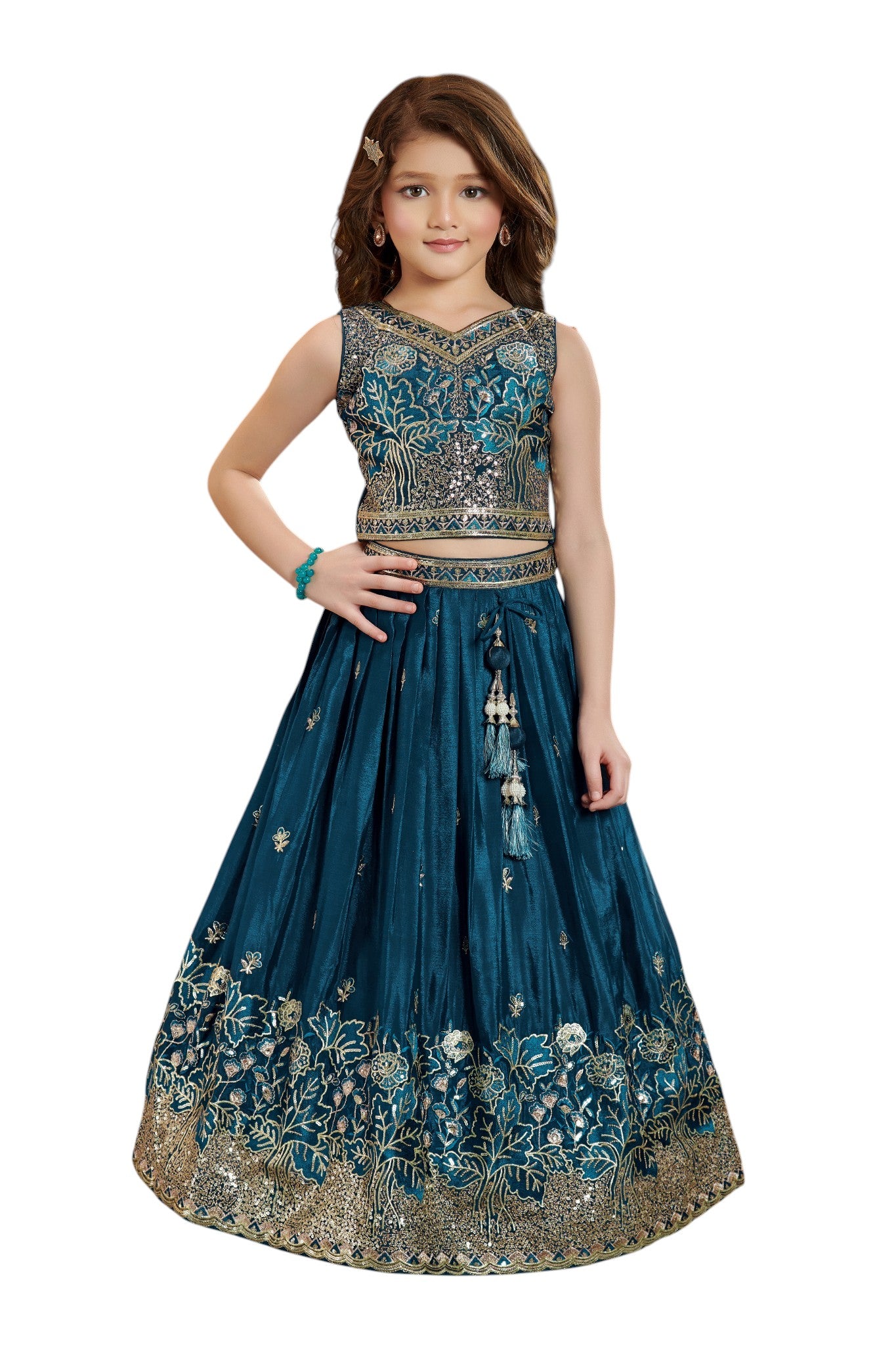 Kids Lehenga - Blue | Silk Katan | Rangoli Kids