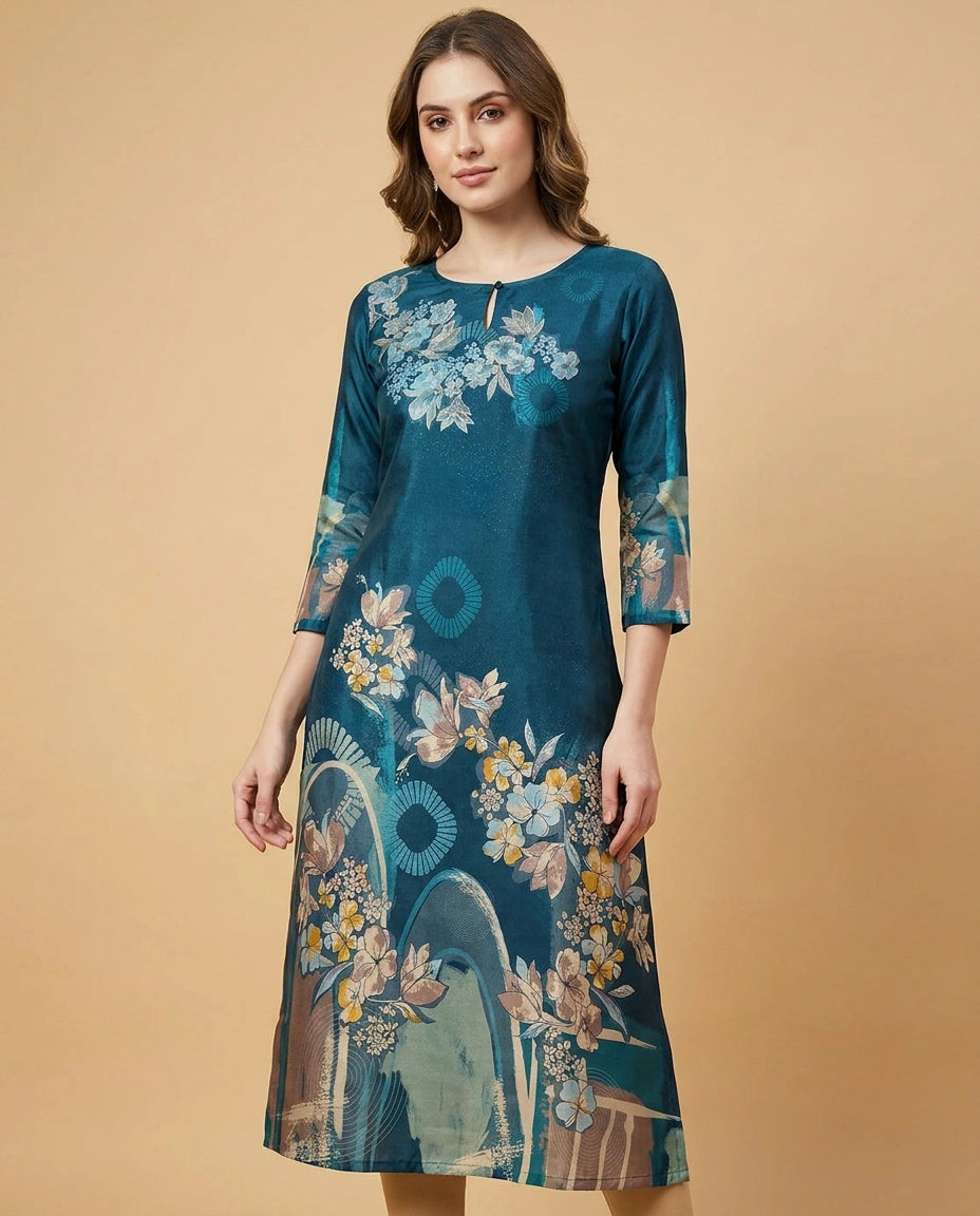 Dola Silk Kurti with Tonal Thread Embroidery Online India - Rangoli India