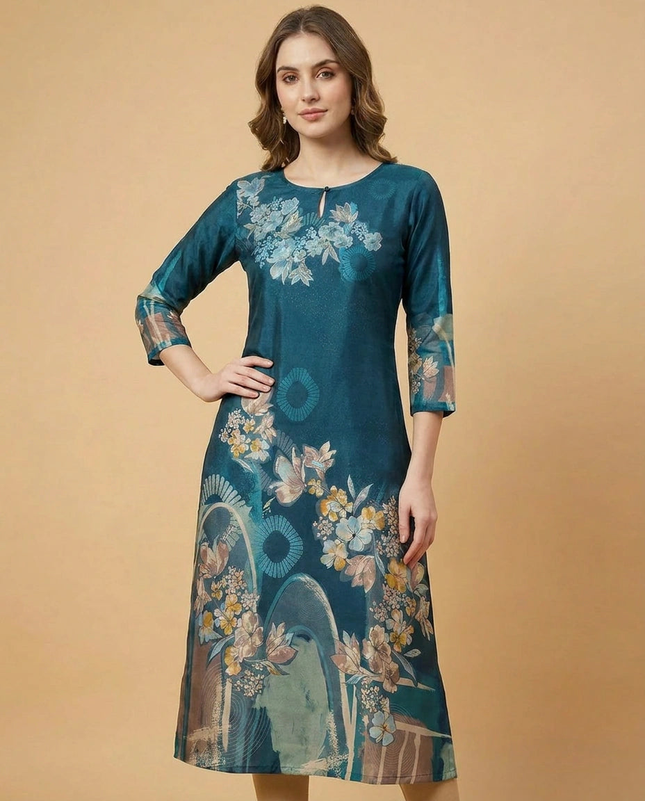 Dola Silk Kurti with Tonal Thread Embroidery Online India - Rangoli India