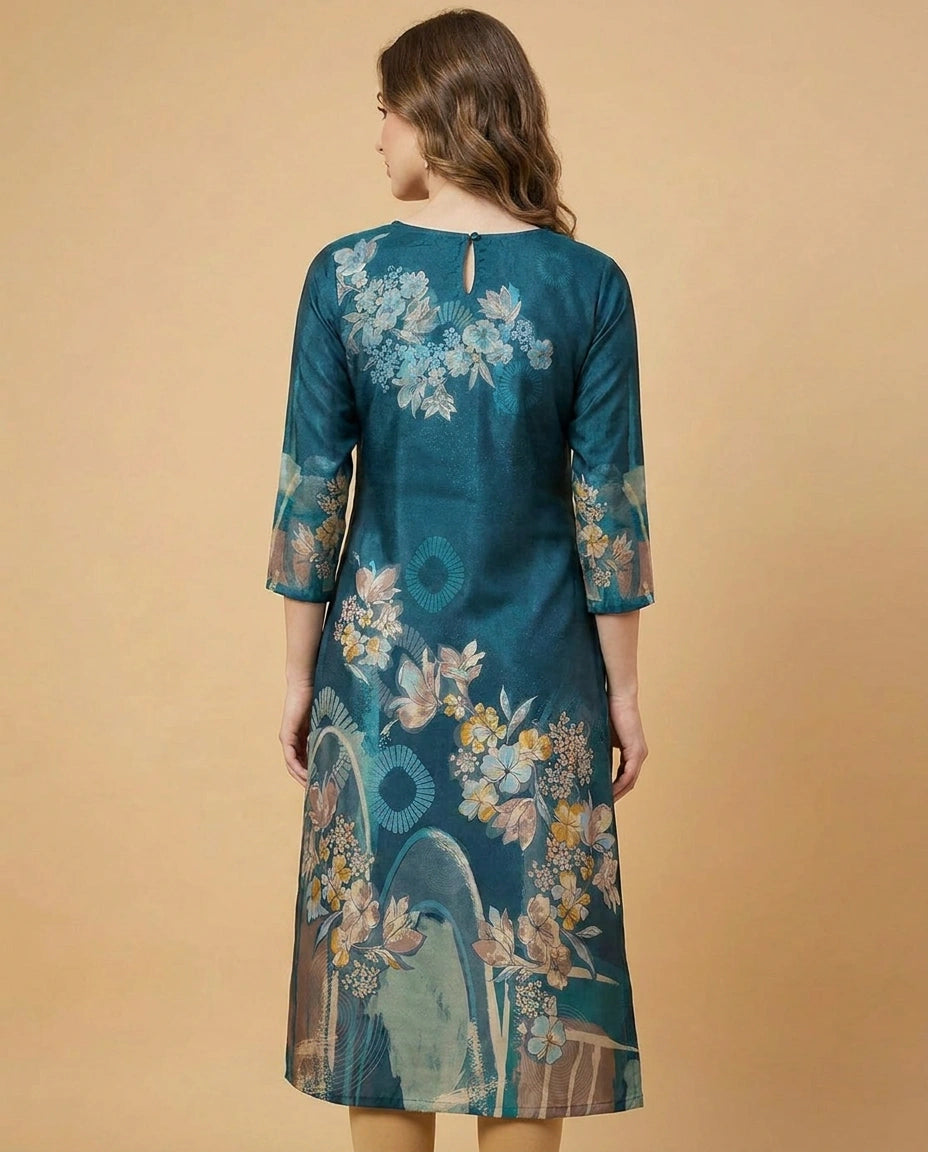Dola Silk Kurti with Tonal Thread Embroidery Online India - Rangoli India
