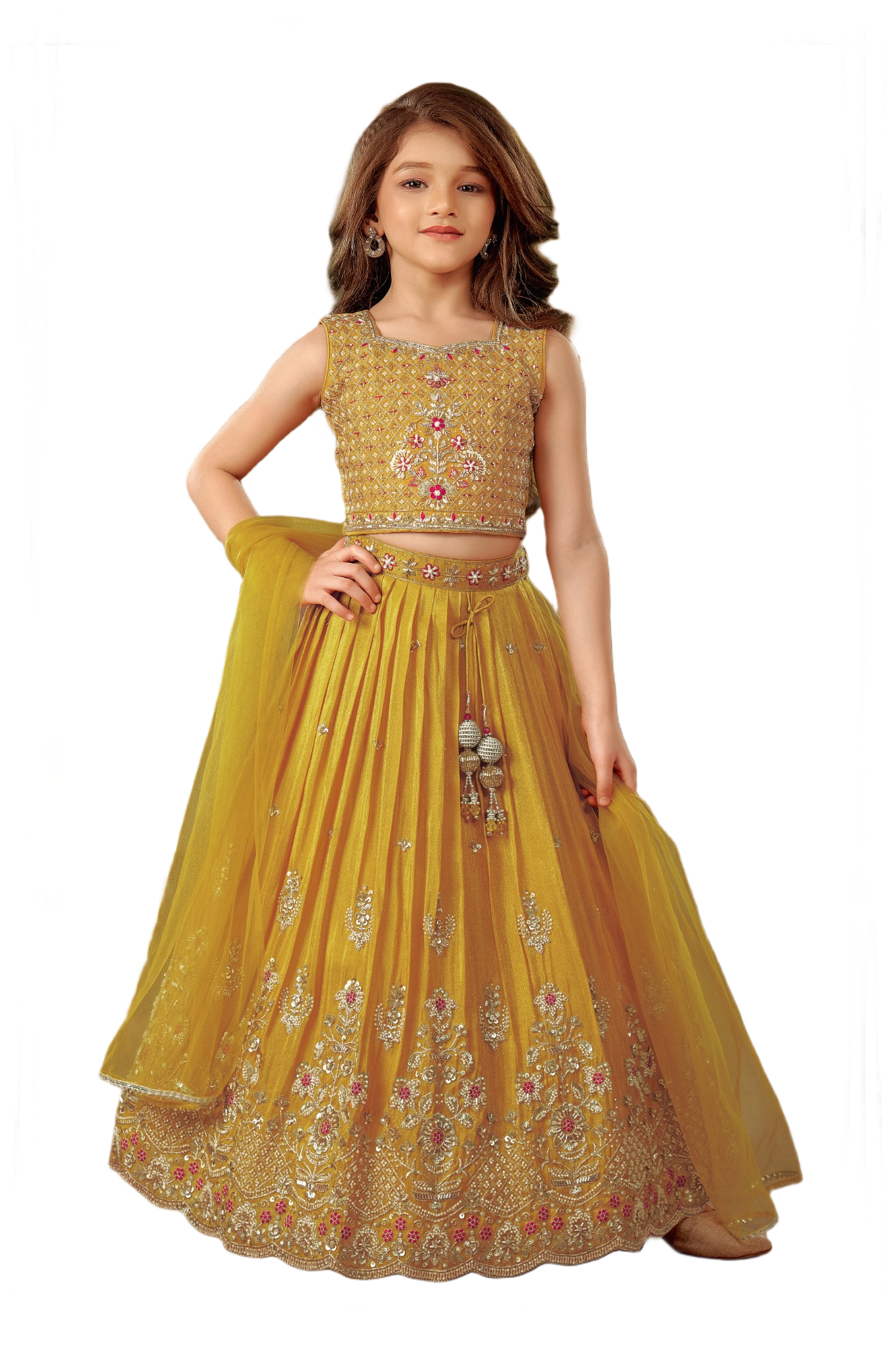 Kids Lehenga - Yellow | Silk Katan | Rangoli Kids