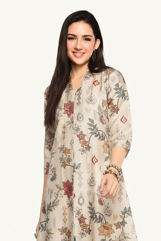 Beige Dola Silk Straight Suit Kurti - Rangoli India