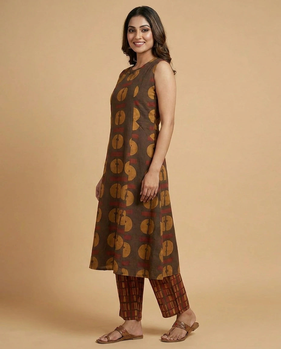 Brown Cotton Kurti Set for Women - Daily Wear