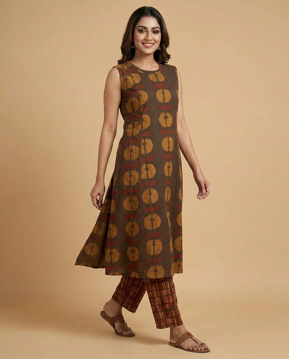 Brown Cotton Kurti Set for Women - Daily Wear