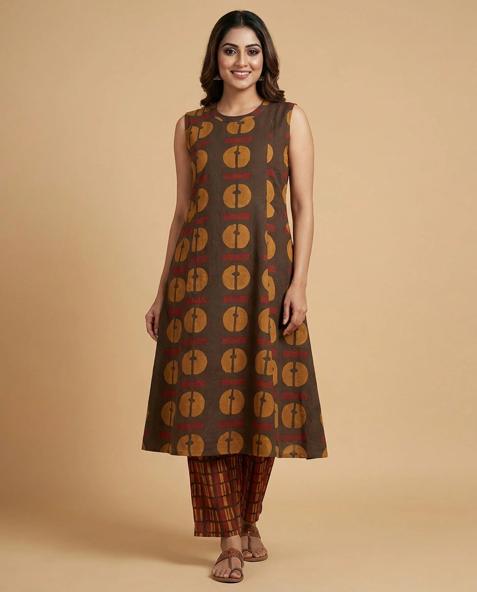 Brown Cotton Kurti Set for Women - Daily Wear