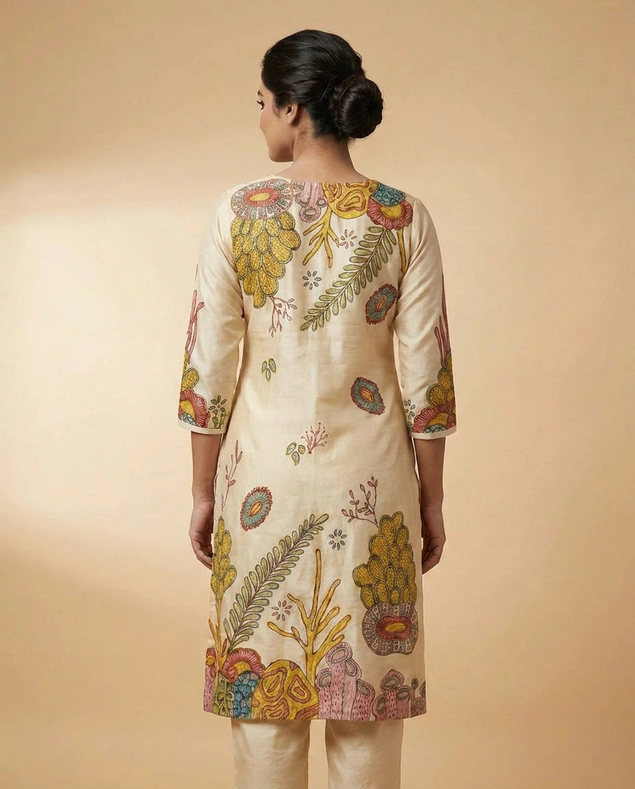 Beige Cotton Kurti Set for Women - Festive Wear