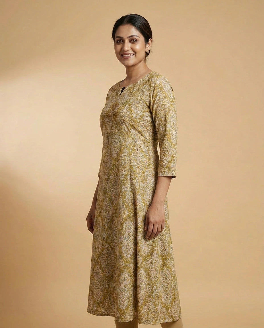 Floral Print Cotton Kurti Long - Rangoli India
