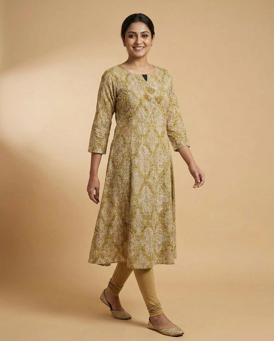 Floral Print Cotton Kurti Long - Rangoli India