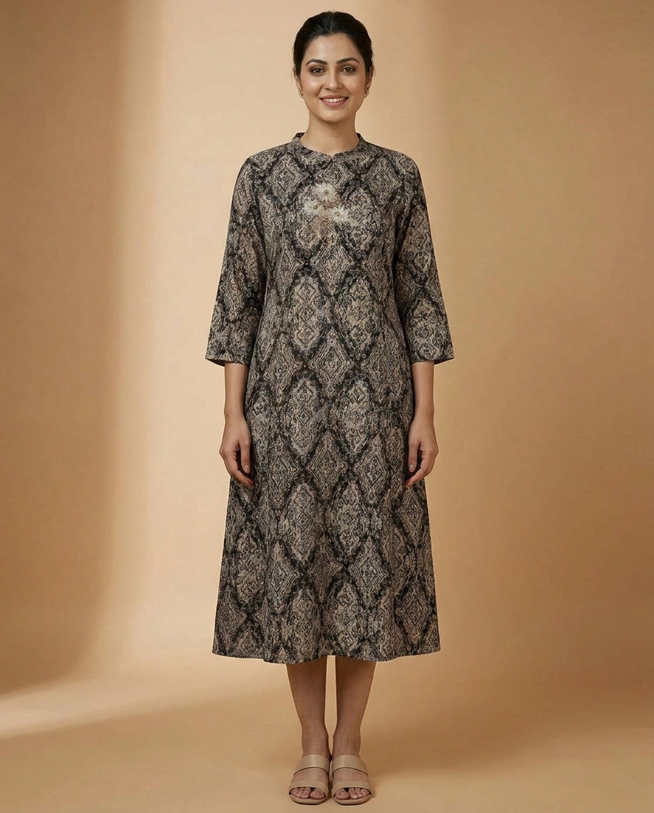 Floral Print Cotton Kurti Long - Rangoli India