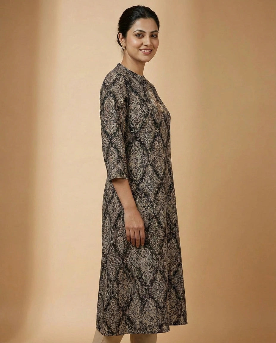 Floral Print Cotton Kurti Long - Rangoli India