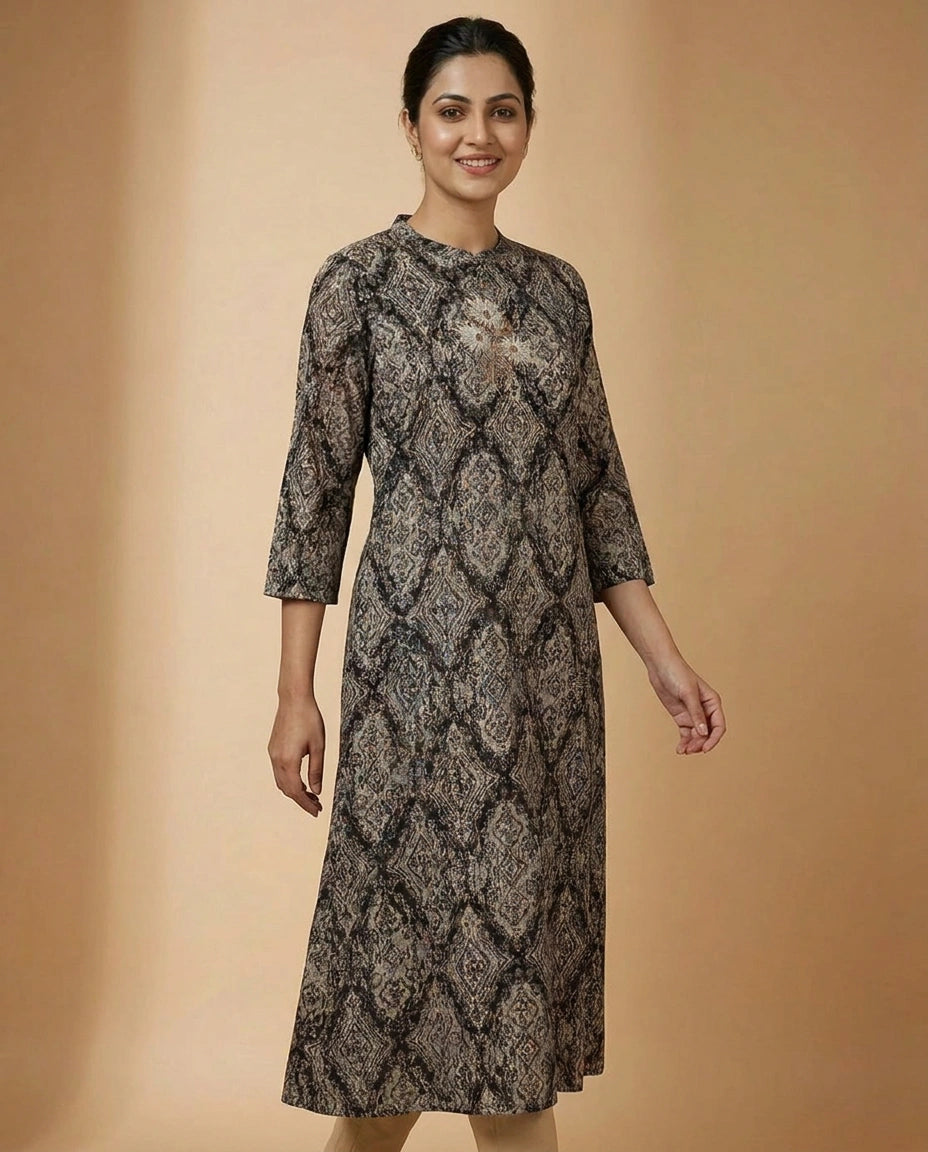 Floral Print Cotton Kurti Long - Rangoli India