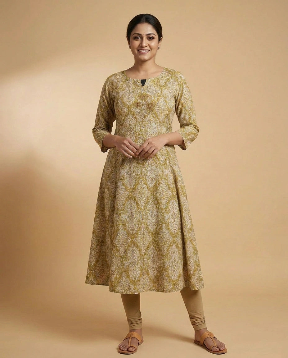 Floral Print Cotton Kurti Long - Rangoli India