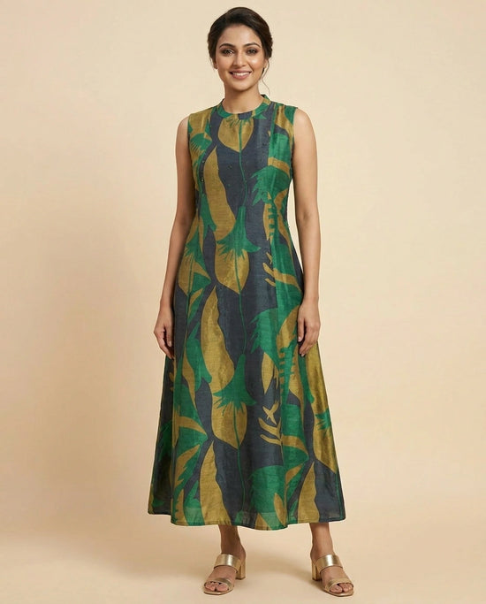 Green Dola Silk Straight Kurti for Women - Festive Wear