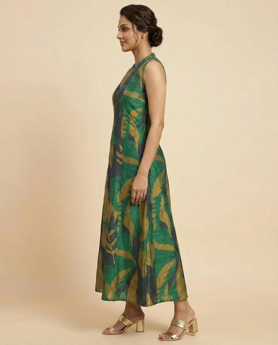 Green Dola Silk Straight Kurti for Women - Festive Wear