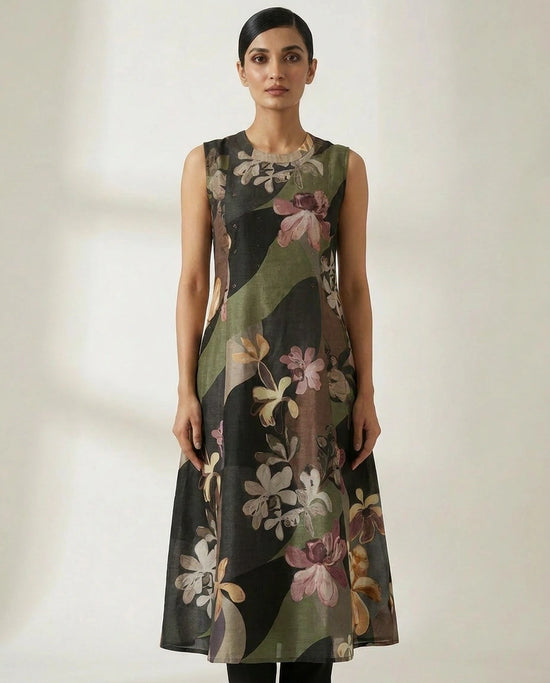 Olive Green Dola Silk Straight Kurti with Straight Silhouette view 2