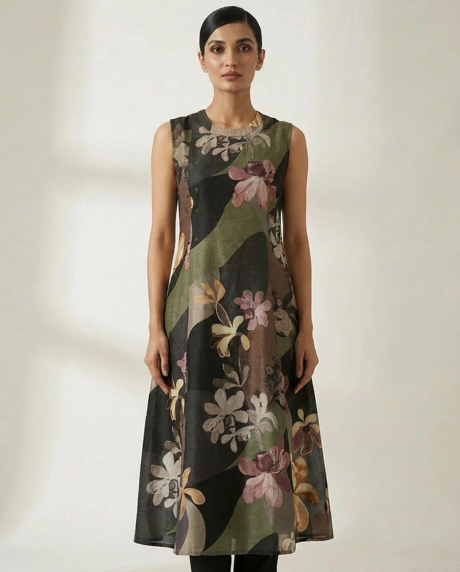 Olive Green Dola Silk Straight Kurti with Straight Silhouette view 2