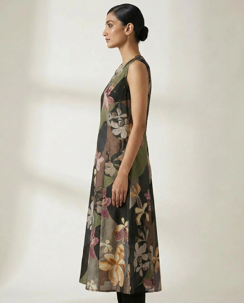 Olive Green Dola Silk Straight Kurti with Straight Silhouette view 3