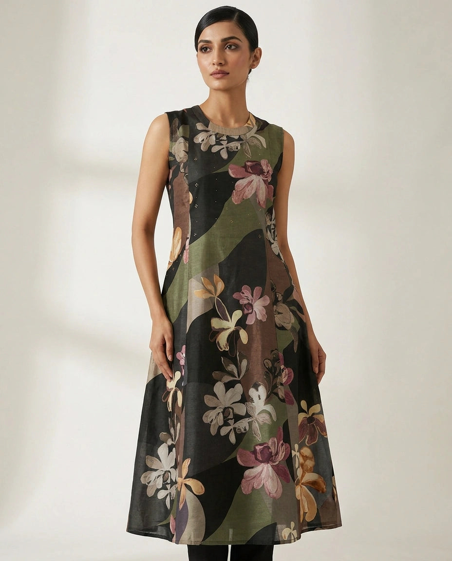 Olive Green Dola Silk Straight Kurti with Straight Silhouette view 4
