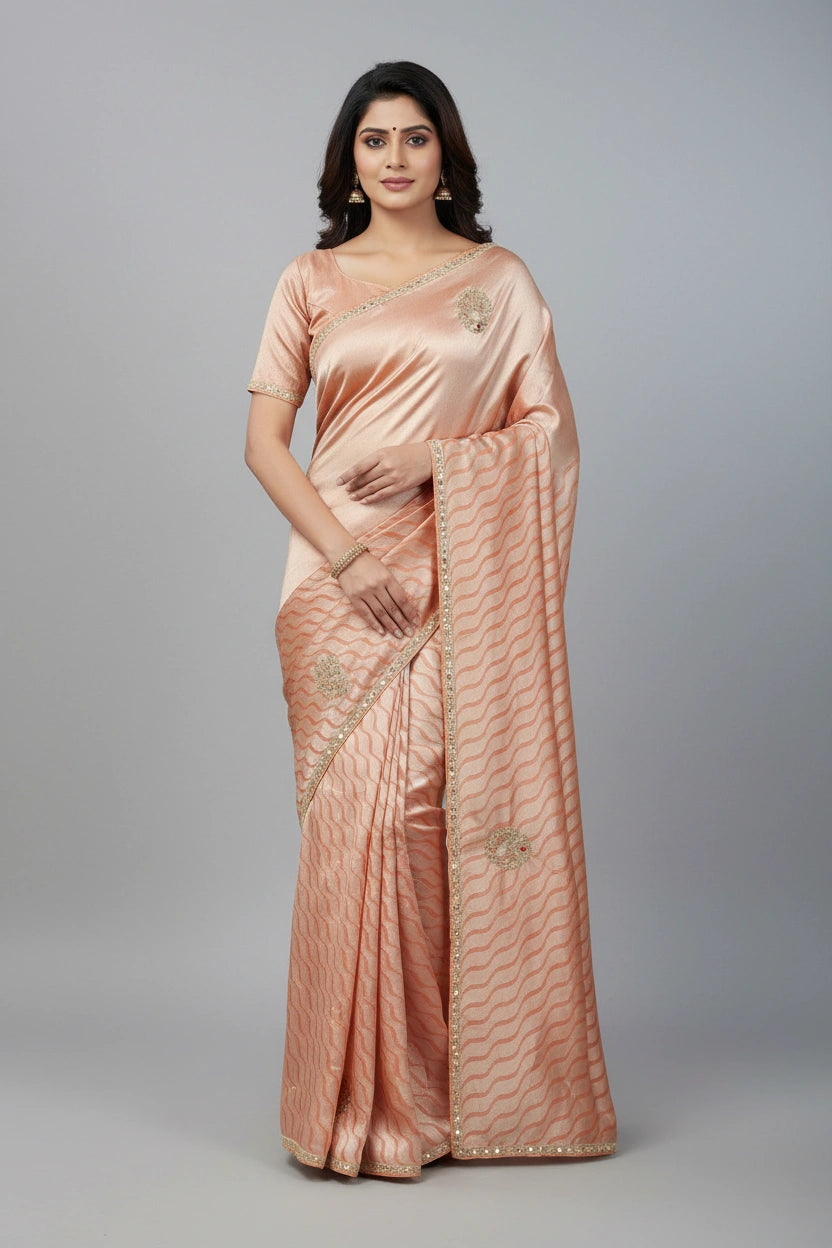 Embroidered Tissue Silk Saree with Shimmer Festive Border | Rangoli
