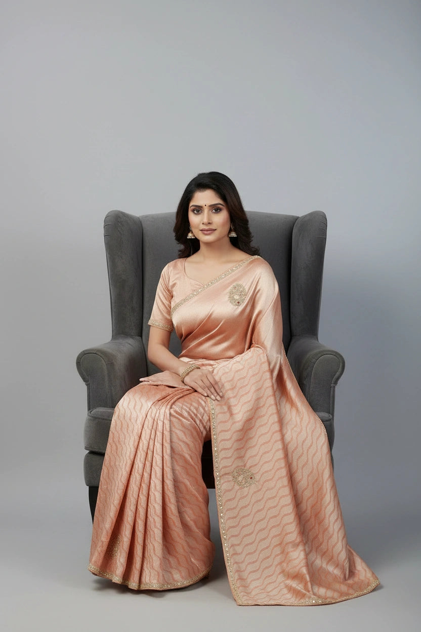Embroidered Tissue Silk Saree with Shimmer Festive Border - View 2 | Rangoli