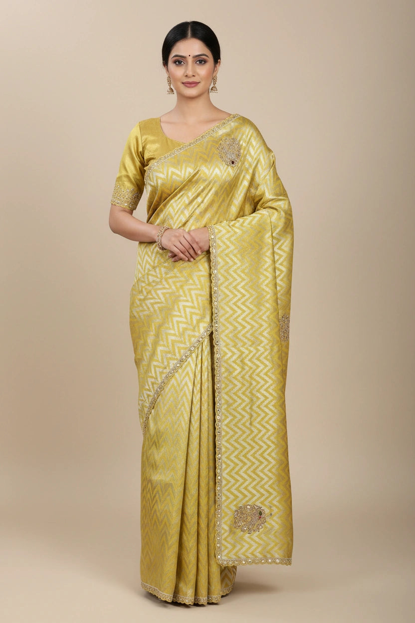 Embroidered Tissue Silk Saree with Shimmer Festive Border - View 3 | Rangoli