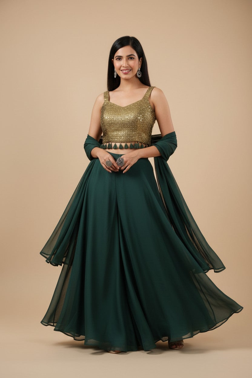 Artisan Silk Katan Choli Palazzo Set | Rangoli