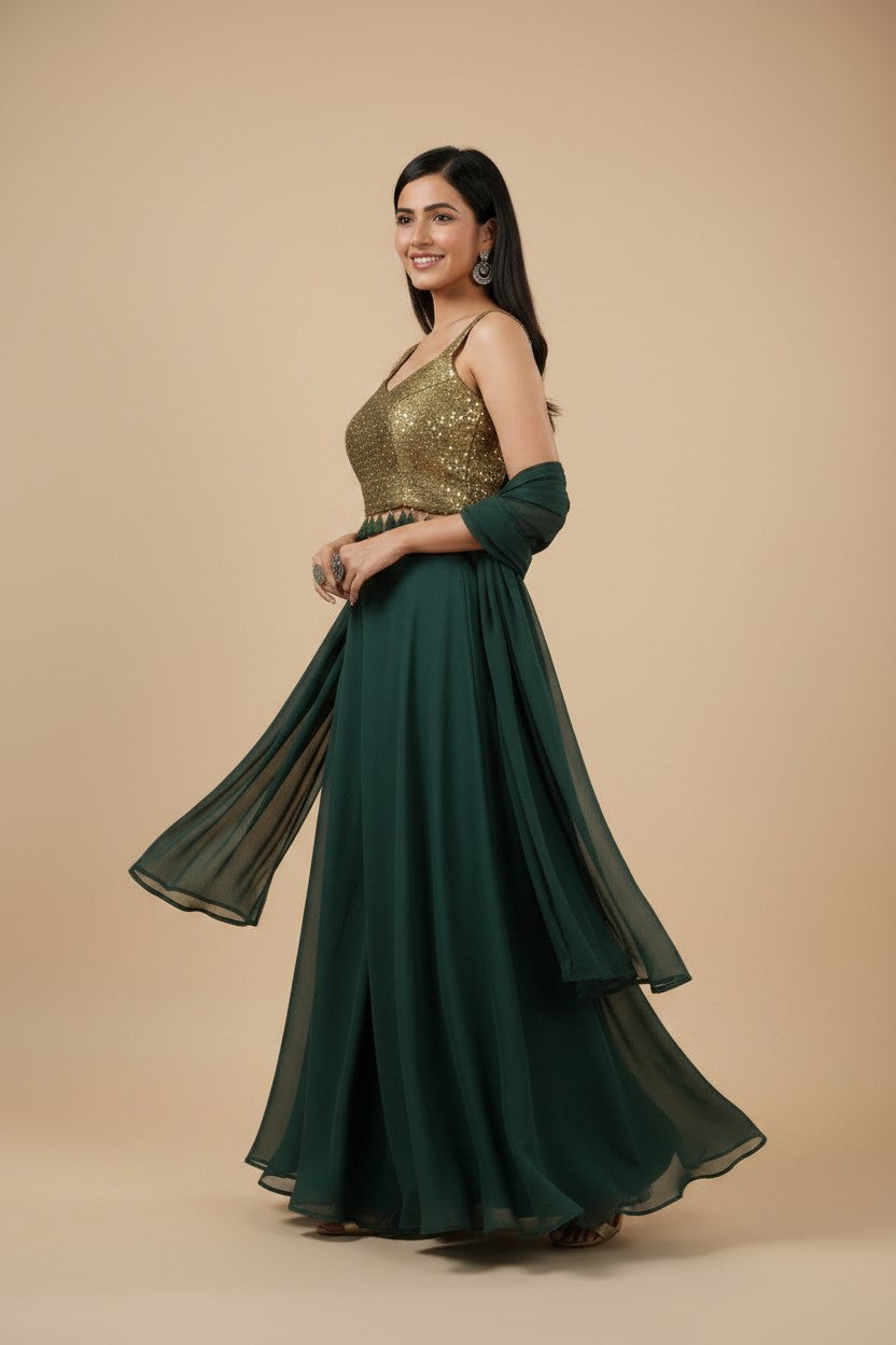 Artisan Silk Katan Choli Palazzo Set - View 2 | Rangoli
