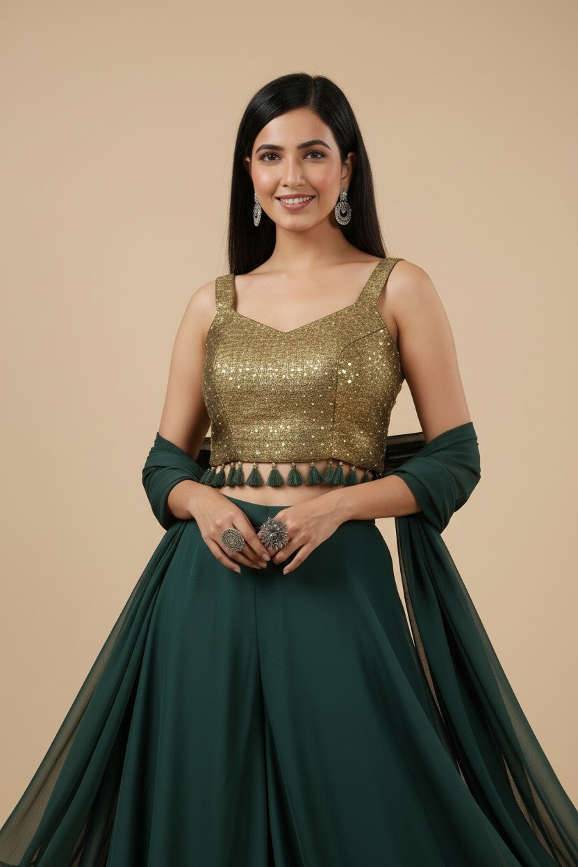 Artisan Silk Katan Choli Palazzo Set - View 3 | Rangoli