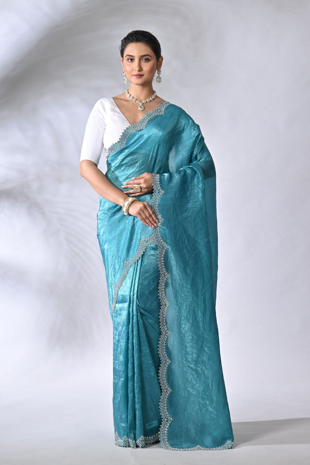 Firozi Blue Fancy Designer Crush Silk Saree