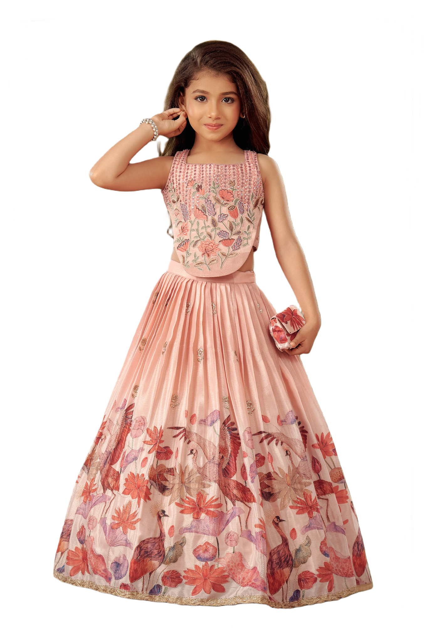 Kids Lehenga - Peach | Silk Katan | Rangoli Kids