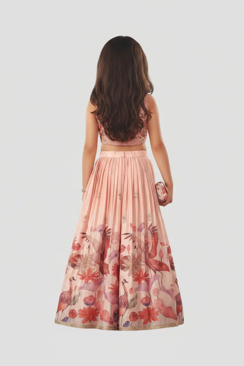 Woman wearing a floral dress with a plain background