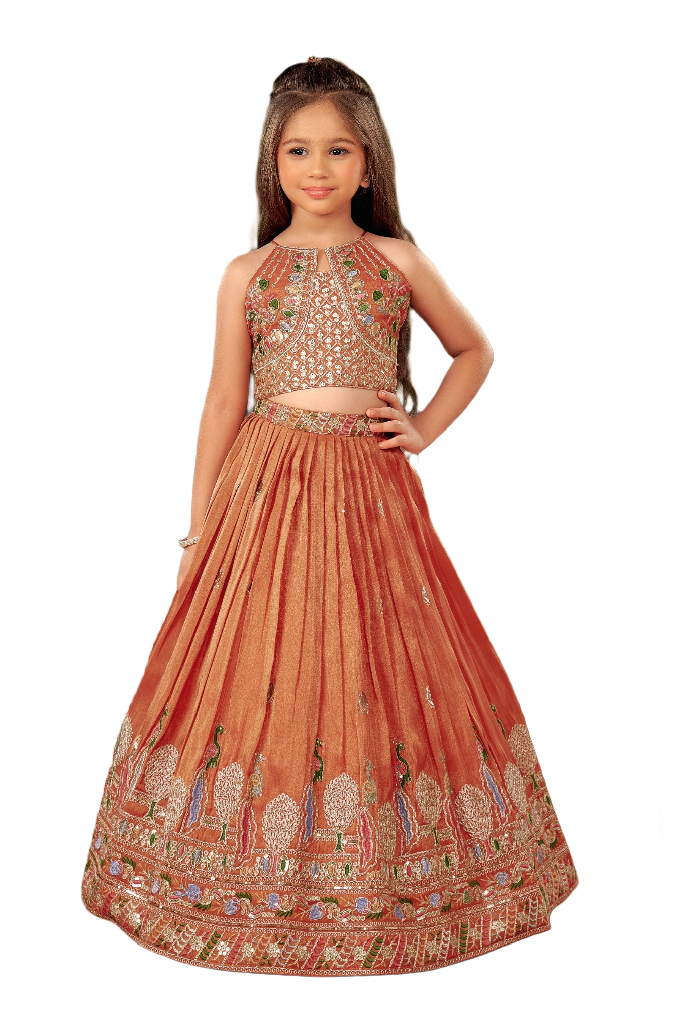 Kids Lehenga - Peach | Silk Katan | Rangoli Kids