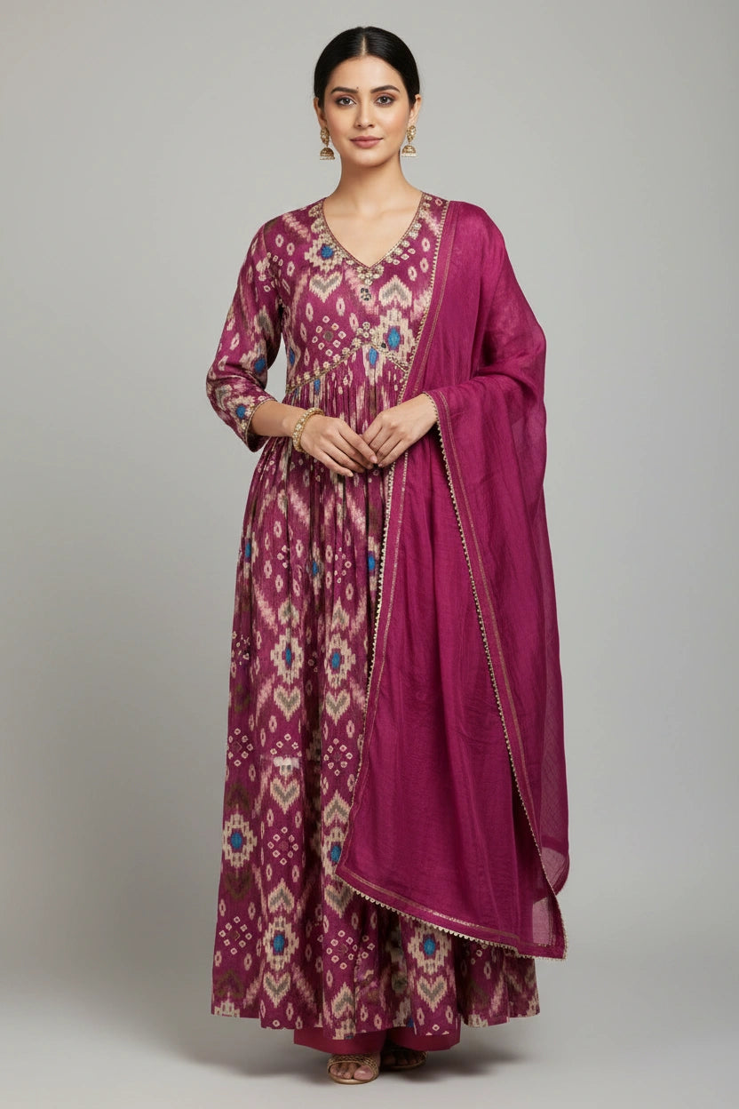 Contemporary Tussar Silk Straight Cut Salwar Suit | Rangoli
