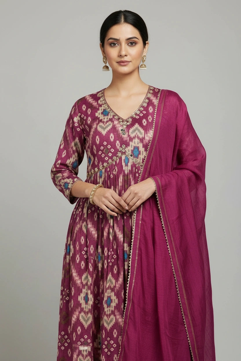 Contemporary Tussar Silk Straight Cut Salwar Suit - View 3 | Rangoli
