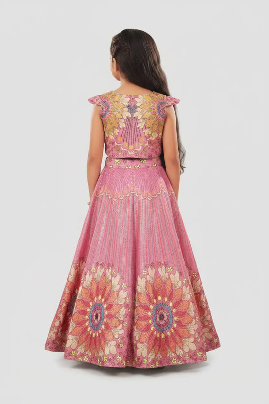 Pink Girls Pink Sequin Butterfly Blouse Lehenga - Rangoli India
