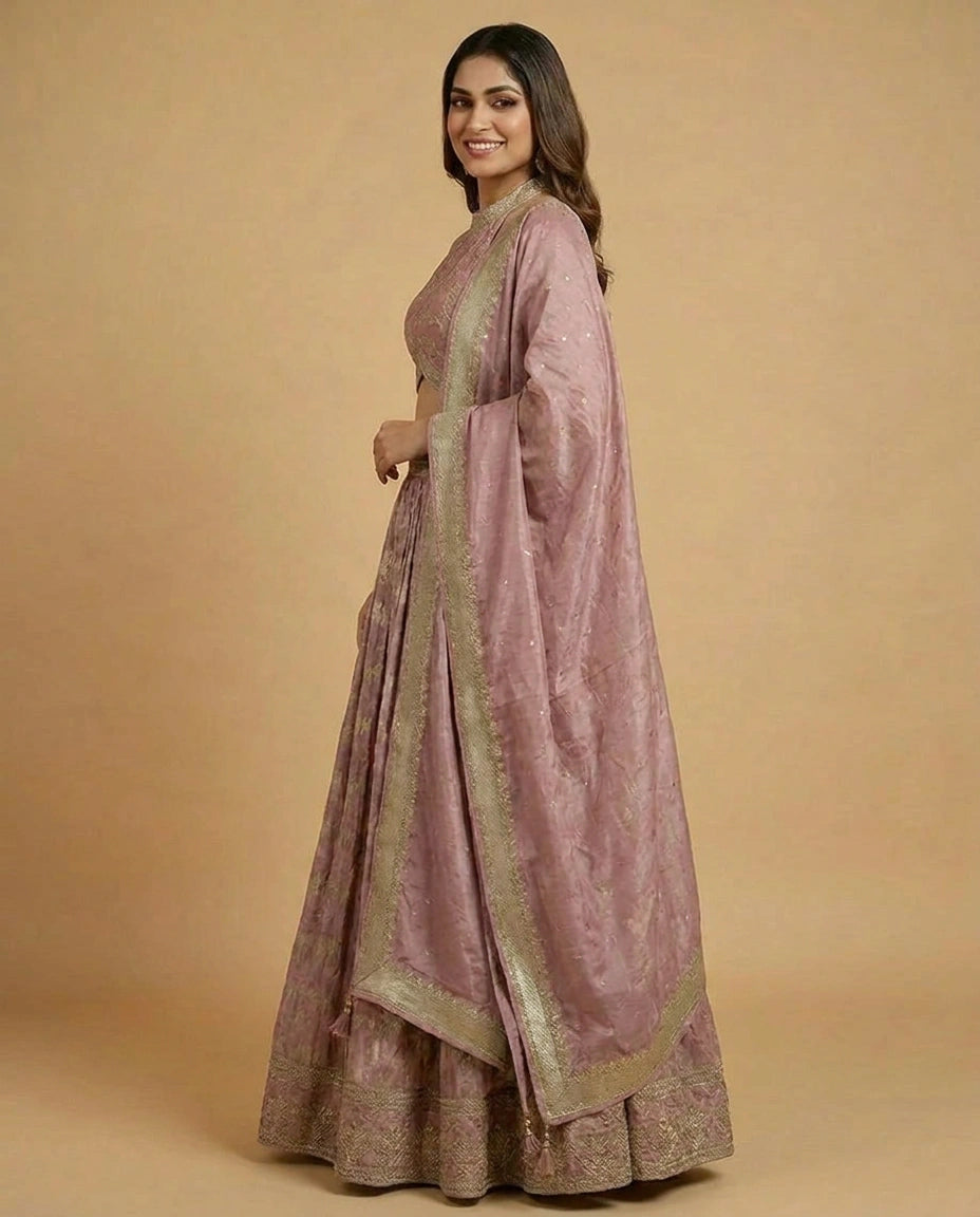 Straight-Cut Tissue Peplum Lehenga for Women - Wedding Wear - Rangoli India