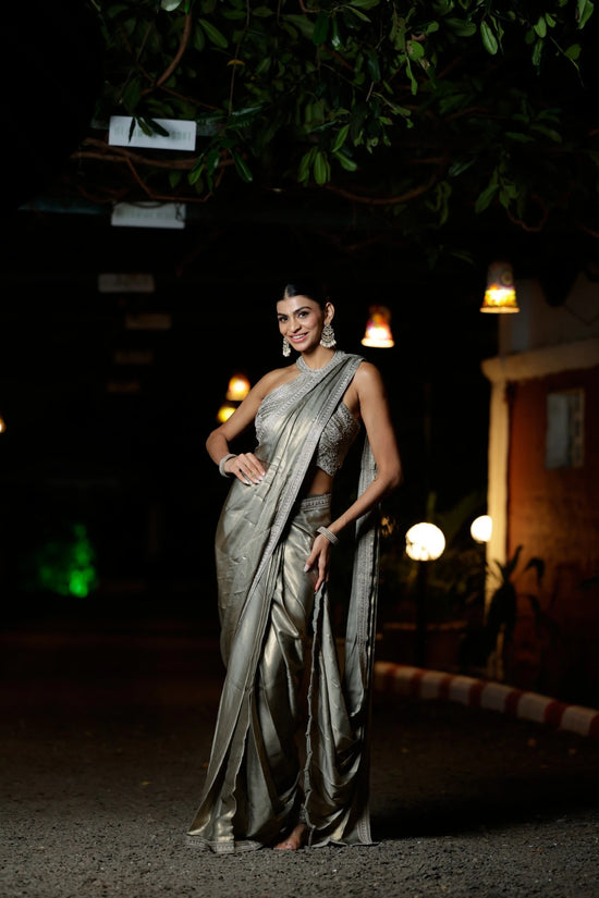 Art Silk Saree with Embroidered Scalloped Border
