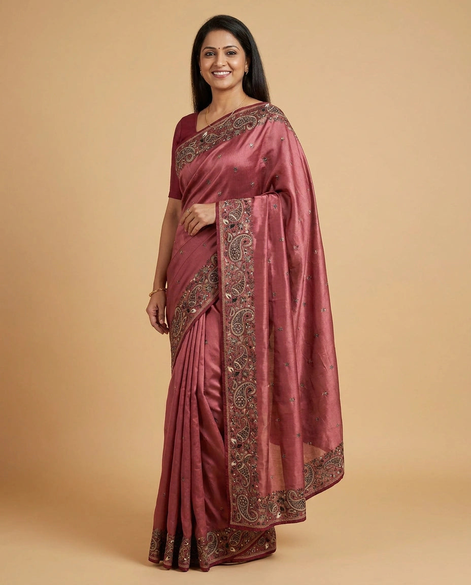 Tussar Silk Embroidered Saree - Rangoli India