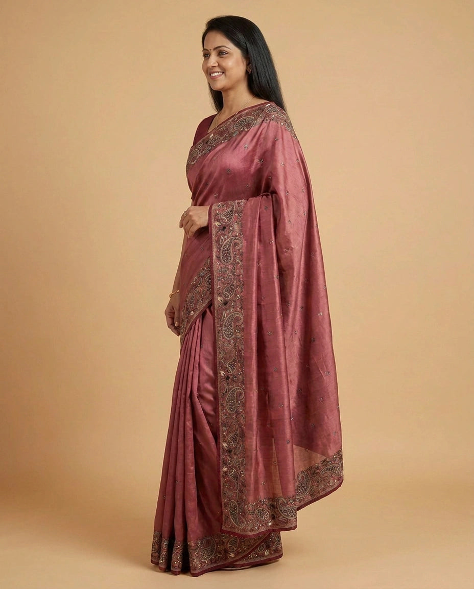Tussar Silk Embroidered Saree - Rangoli India