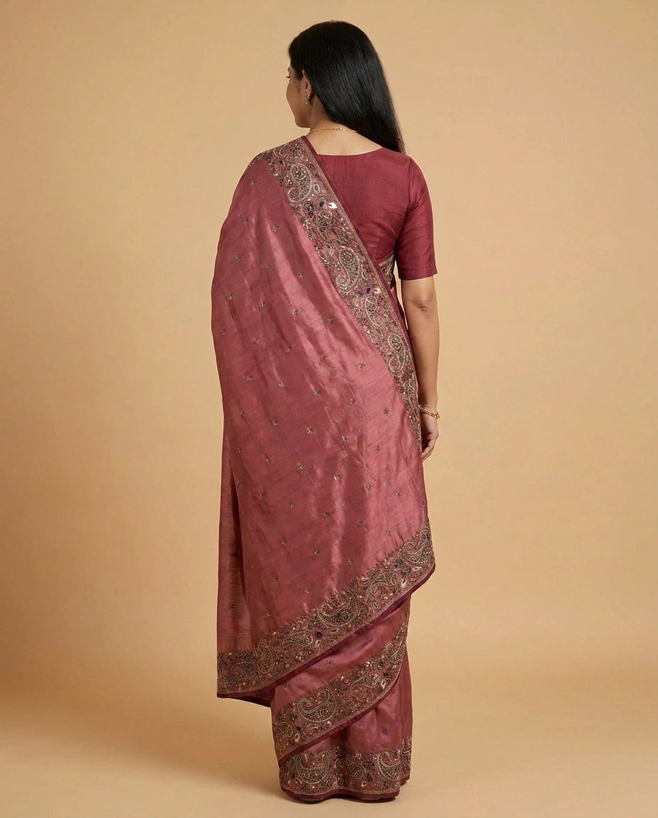 Tussar Silk Embroidered Saree - Rangoli India