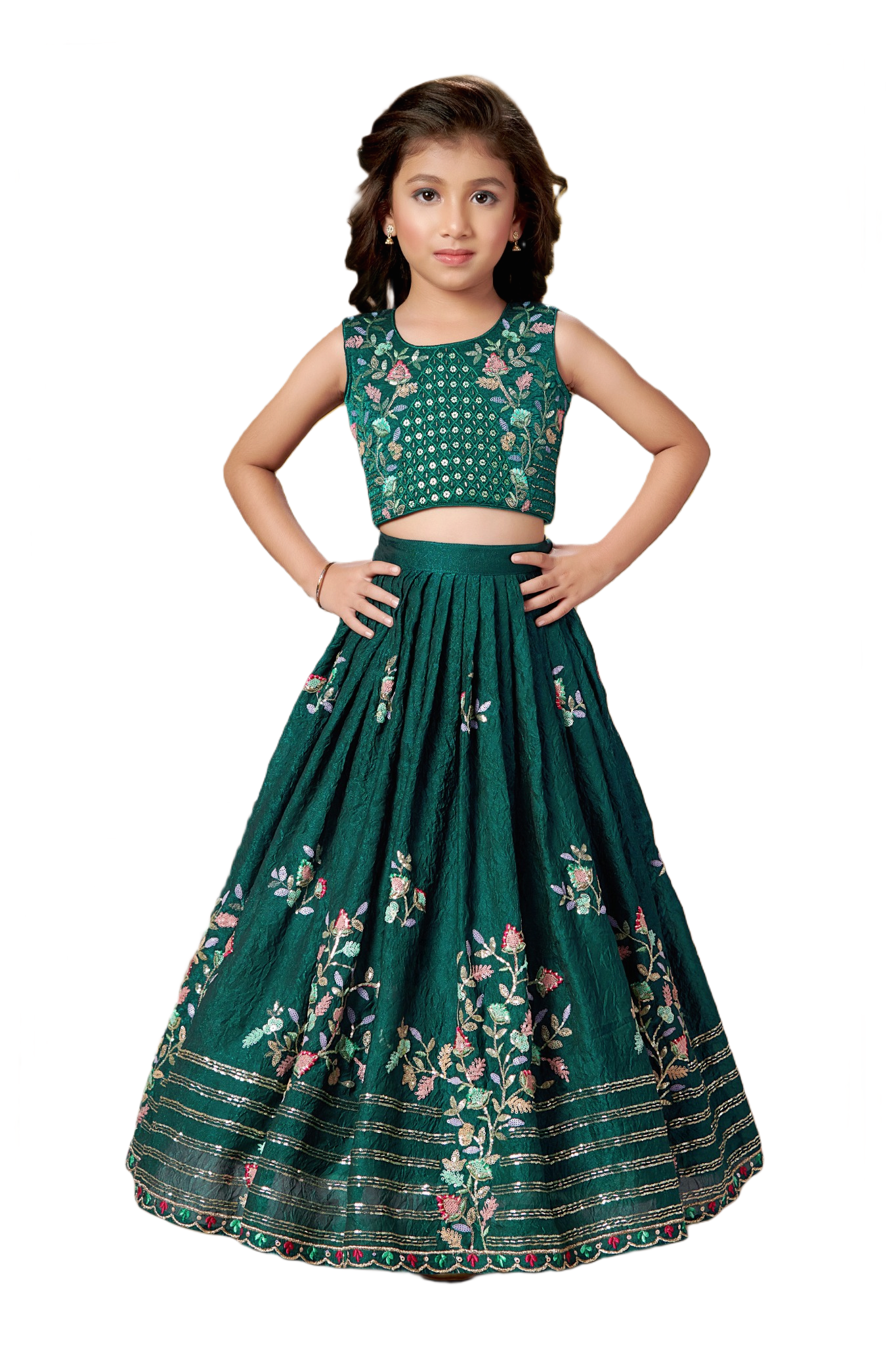 Kids Lehenga - Green | Silk Katan | Rangoli Kids