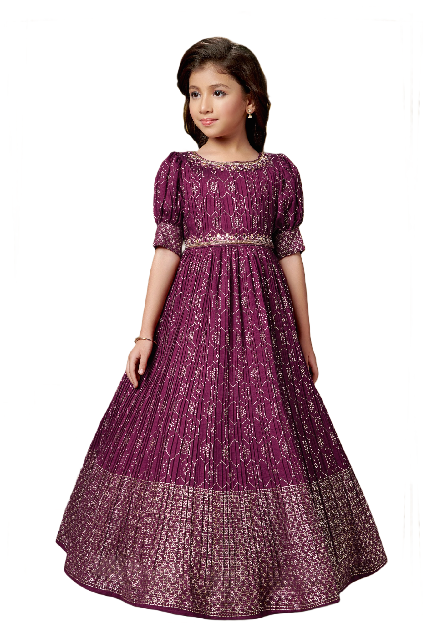 Kids Gown - Wine | Silk Katan | Rangoli Kids