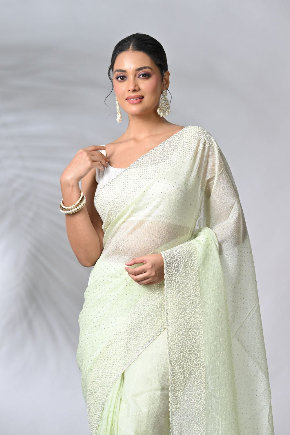 Pista Green Crush Silk Sarees