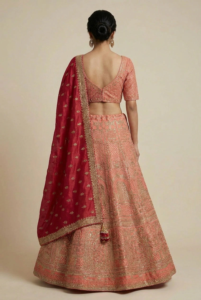 Raw Silk Lehenga Set with Pearl Detail for Sangeet Wear