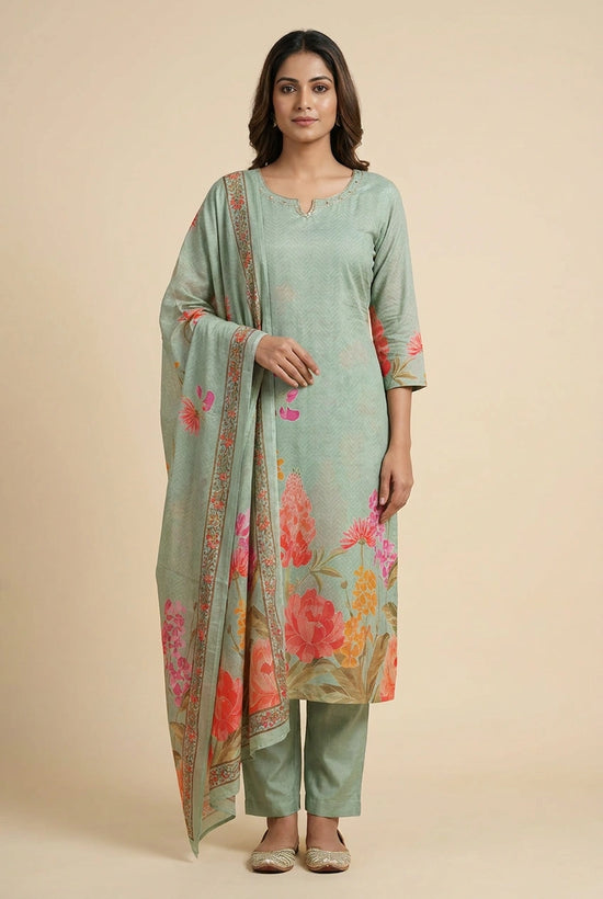 Cotton Straight Suit with Embroidery for Office Days