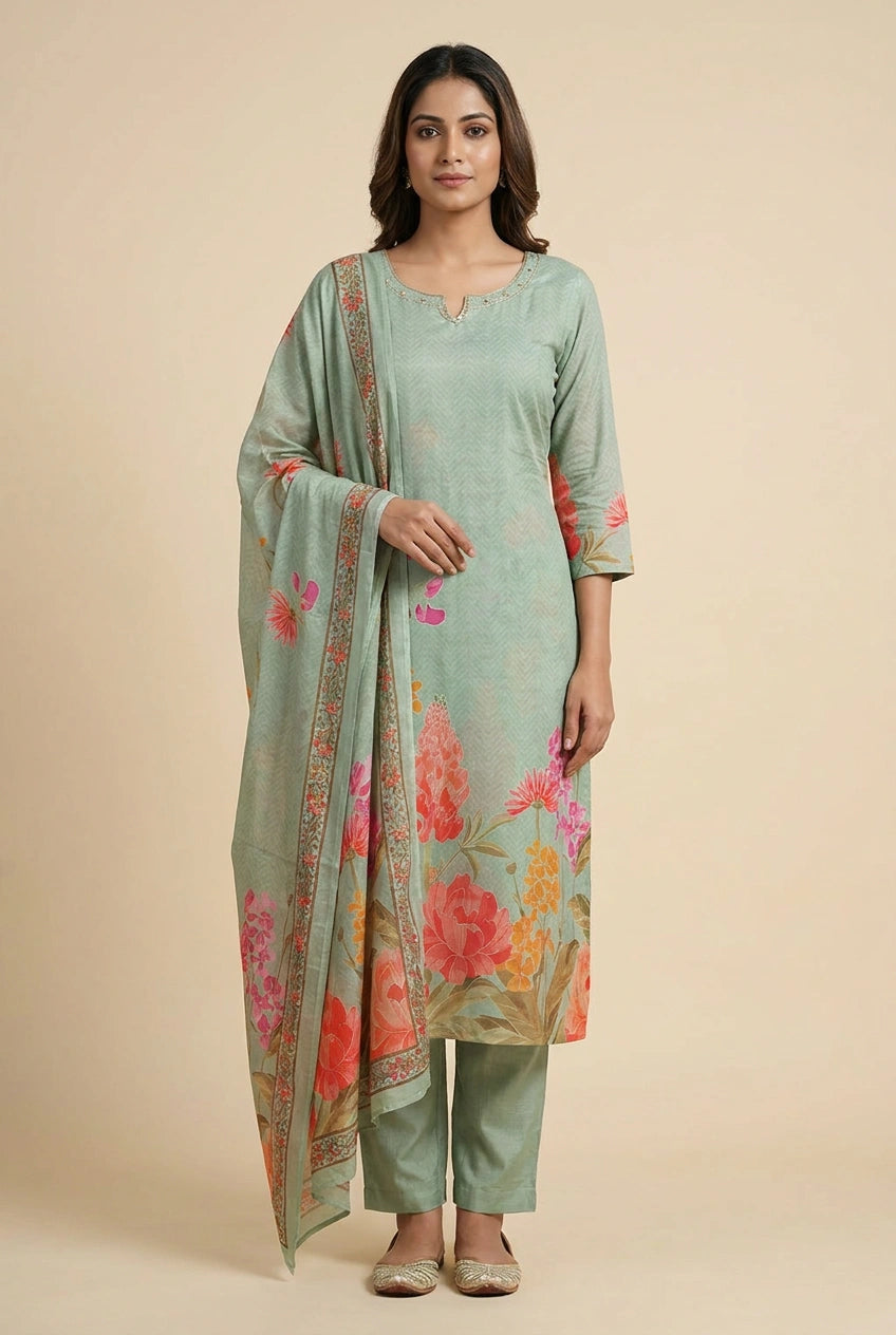 Cotton Straight Suit with Embroidery for Office Days
