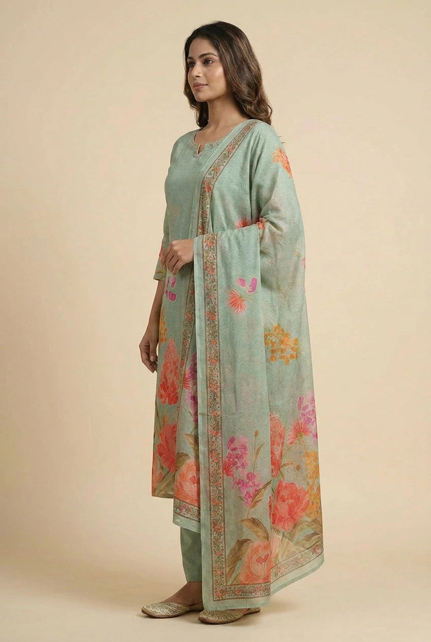 Cotton Straight Suit with Embroidery for Office Days