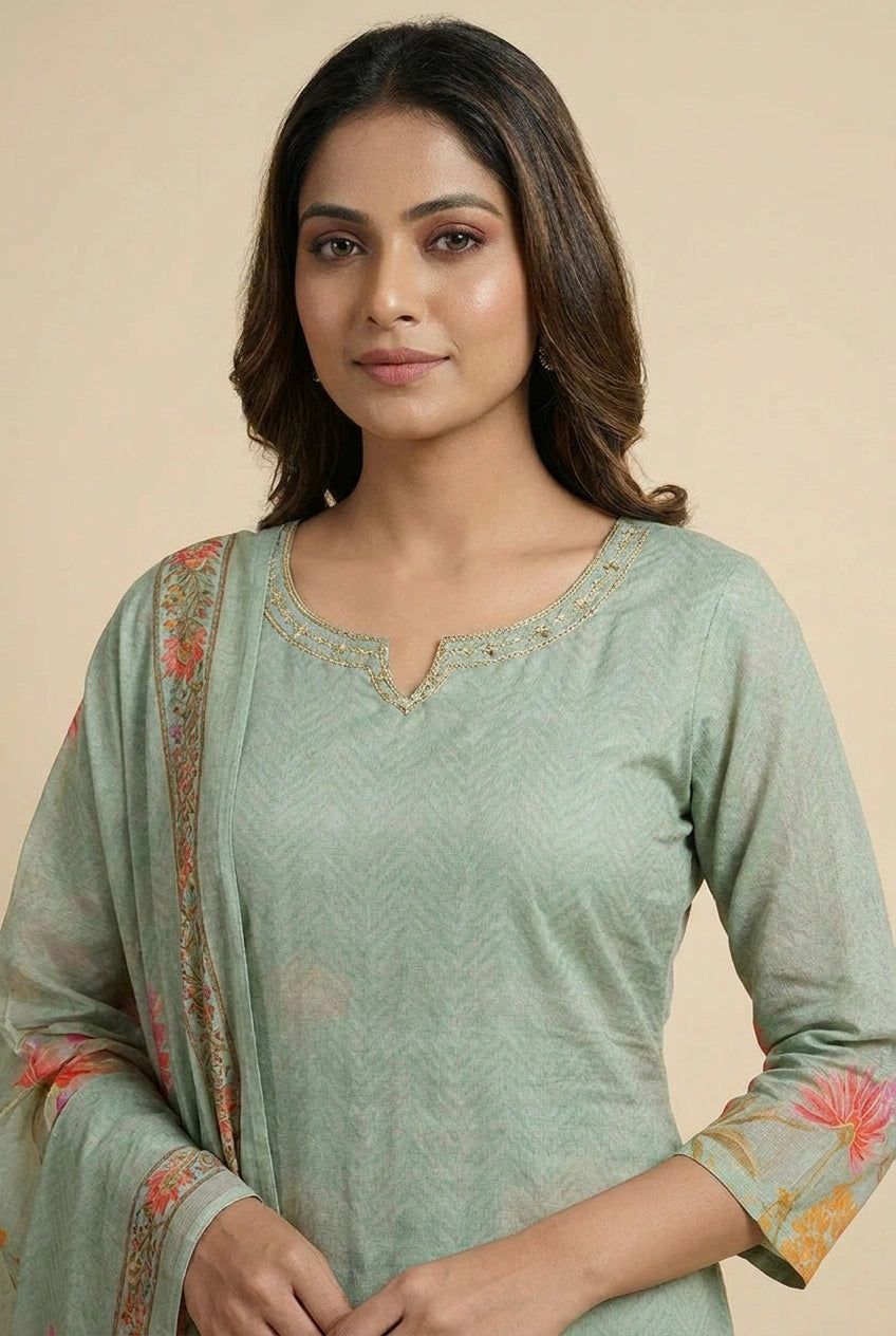 Cotton Straight Suit with Embroidery for Office Days