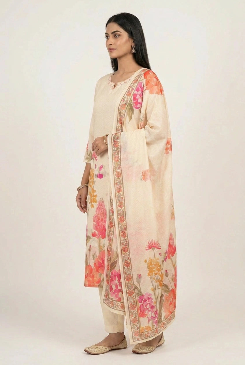Cotton Straight Suit with Embroidery for Office Days