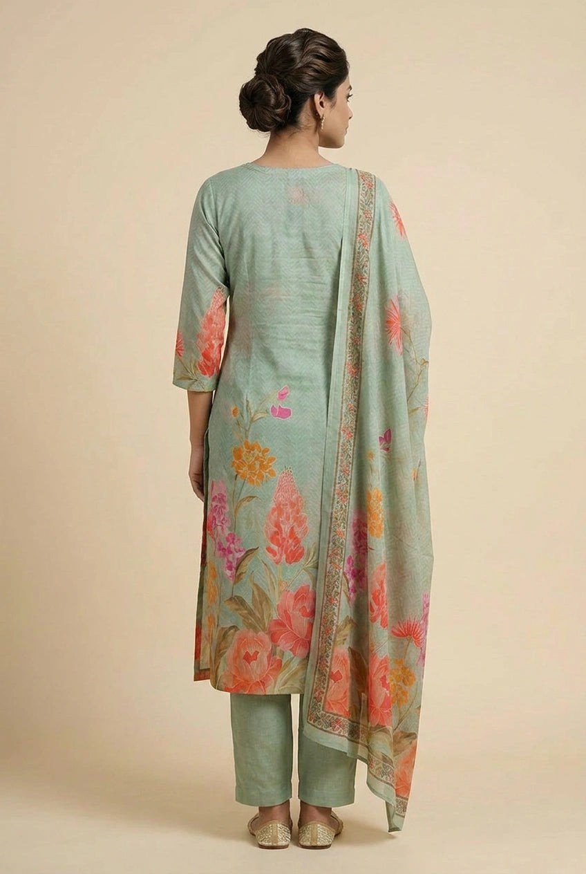 Cotton Straight Suit with Embroidery for Office Days